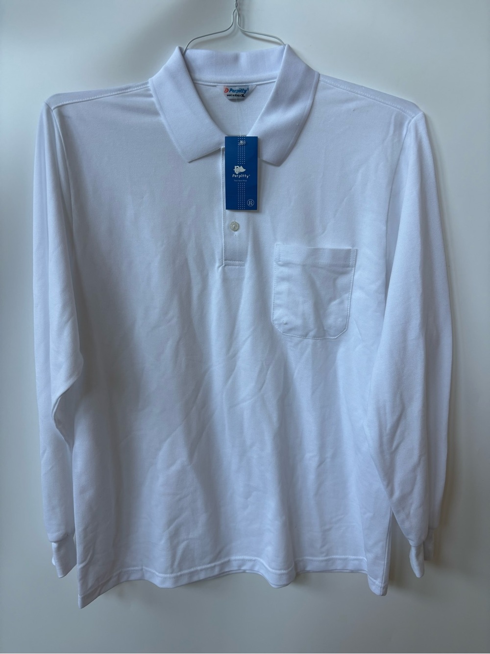 Perfection White Long Sleeve Polo with Chest Pocket
